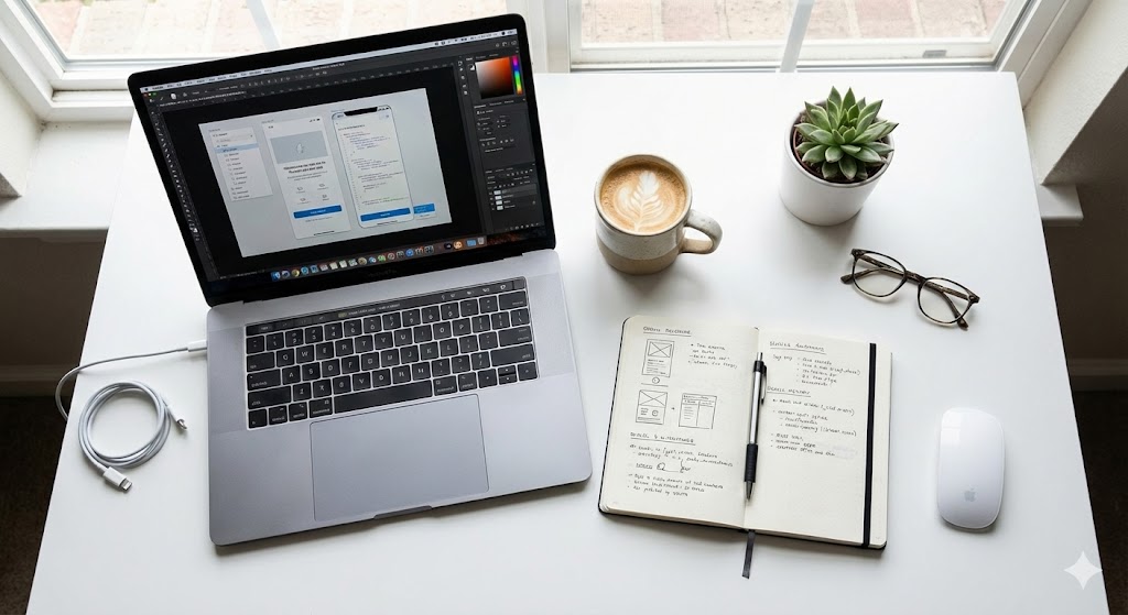 SATA precision electronics repair tool kit neatly arranged on a desk
